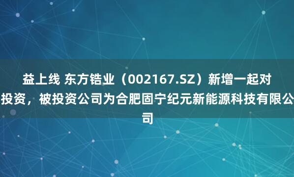 益上线 东方锆业（002167.SZ）新增一起对外投资，被投资公司为合肥固宁纪元新能源科技有限公司